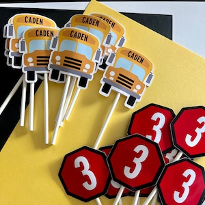 School Bus Birthday Party Cupcake Toppers, Wheels on the Bus Party Cupcake Toppers, Back to School party, School bus birthday