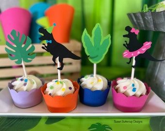 Dinosaur Cupcake Toppers, Dino Party Theme, Dinosaur Decorations, Girl & Boy