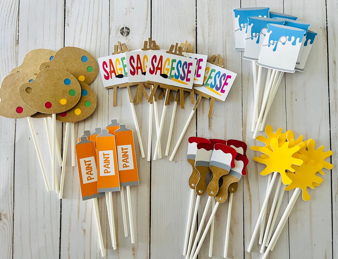 Paint Cupcake Toppers, Art Cupcake Toppers. Art Party, Rainbow Party