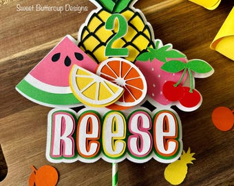 Twotti Frutti Cake Topper, Custom Layered Cardstock Party Decor