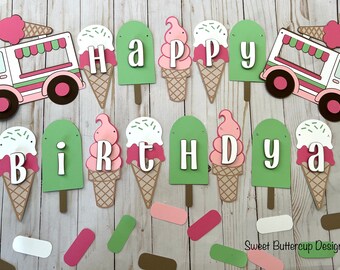 Ice Cream Party Banner, Ice Cream party decor, Ice Cream Social, Ice Cream Parlor, Ice Cream Theme Decorations. Colors can be Customize