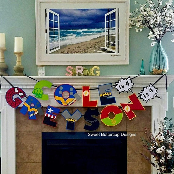Superhero Letter Art Birthday Party Banner Superhero Party Etsy