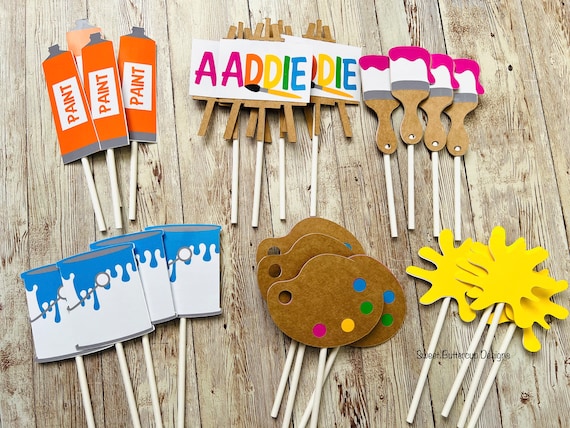 Paint Party Cupcake Toppers, Pastel Brights, Art Decorations