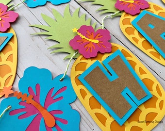 Tropical Party Banner, Luau Decorations , Hawaiian theme- Customizable Banner