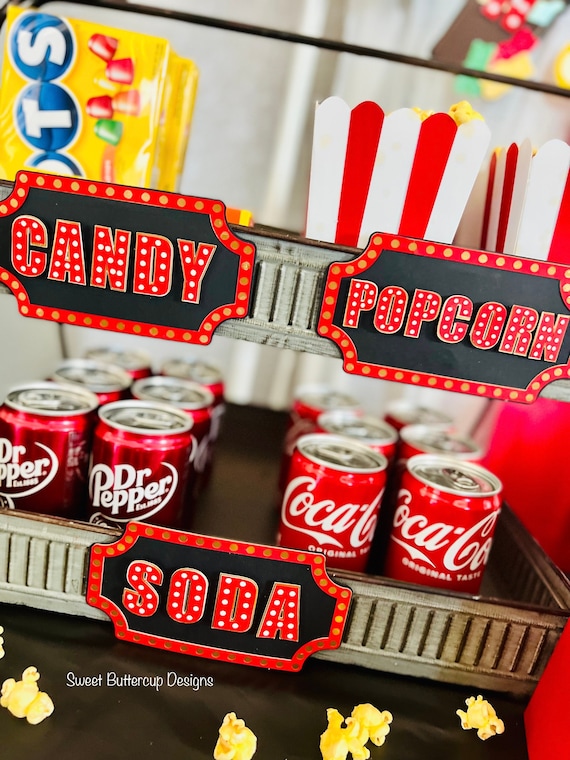 Movie Night Food Markers, Concession Stand Signs, Customizable Set of 3
