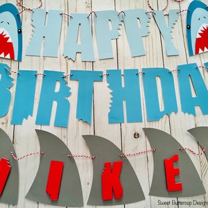 Shark Banner, Shark Happy Birthday Banner, Shark Party, Shark Birthday, Shark favors, Birthday supplies,