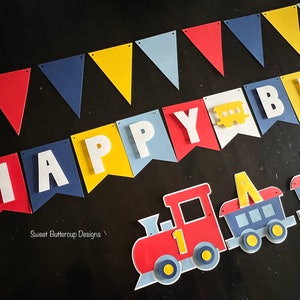 Train Birthday Party Banner, Train Party Decorations- Colors can be customized
