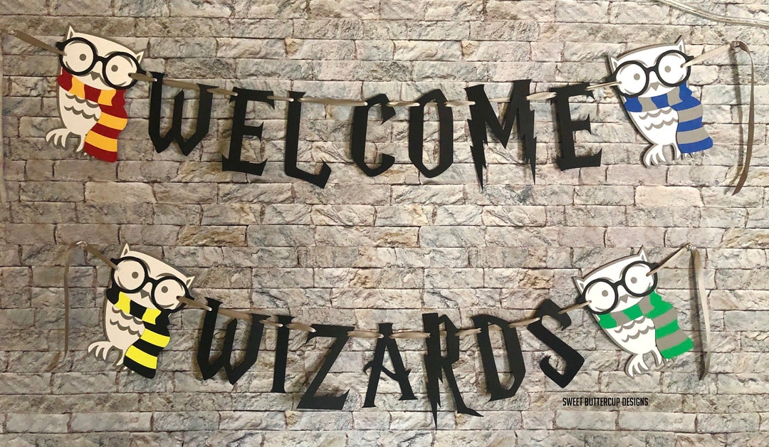 Wizard Birthday Party Banner, Wizard Owl Party Banner, HP Party ...