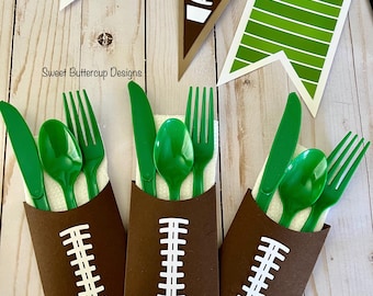 Football Party Utensil and Napkin Holder, Game Day Decor