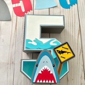 10&quot; Shark 3D Free Standing Number or Letter, Shark Party Theme Decor, Cardstock/Customize in Add Personalization box