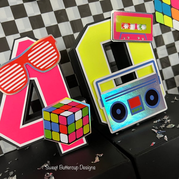 80's Party 3D Letters & Numbers, I love the 80's, Old School Party, Throwback Party, Neon Party