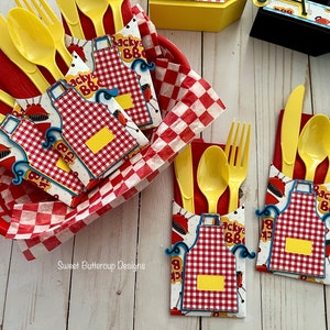 BBQ Silverware and Napkin Holder, Barbecue Party, bbq Party Decor