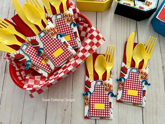 BBQ Apron Napkin & Silverware Holders, Barbecue Party Decor
