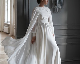 simple wedding dress with cape