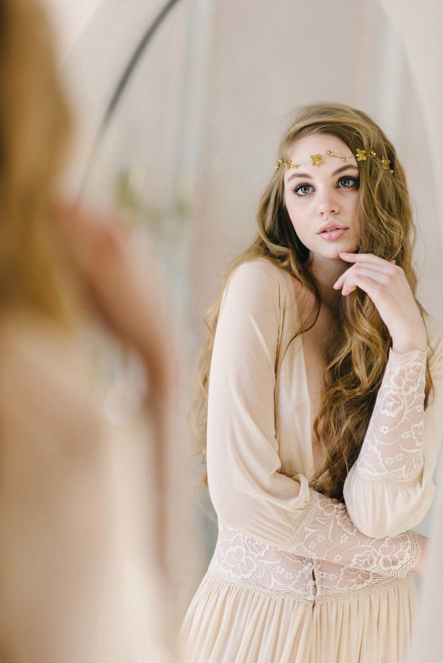 Bridal robe Cheron long lace peignoir long sleeve wedding | Etsy