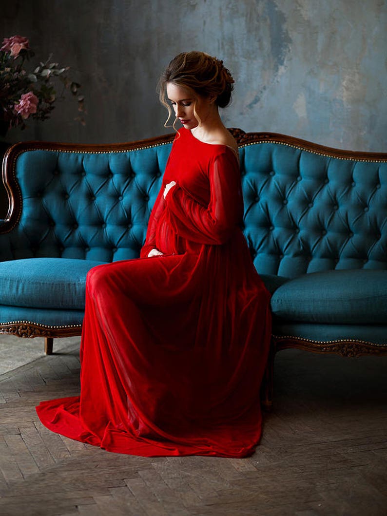 Red boudoir dress Ruby/Full lenght robe/Boudoir dress/ Etsy