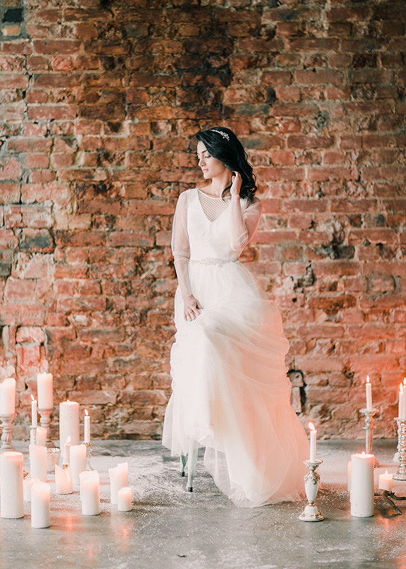 Wedding Dress Fabricia Long Sleeve Wedding Dress Romantic Etsy