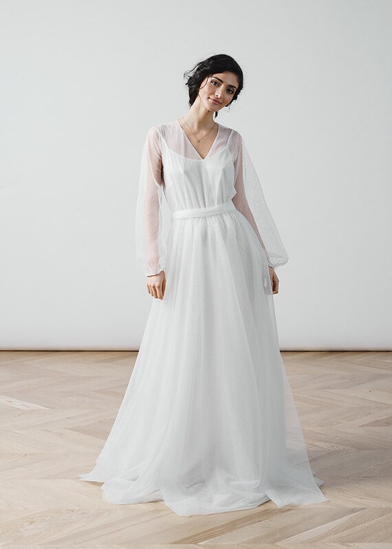Simple Wedding Dress Boho Dress Long Sleeve Dress Transformer Etsy