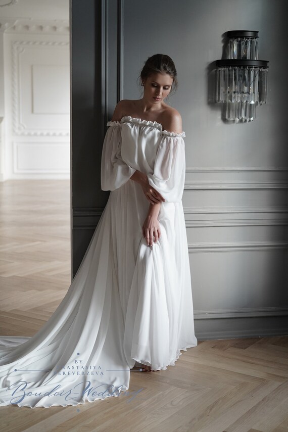 satin and chiffon wedding dress