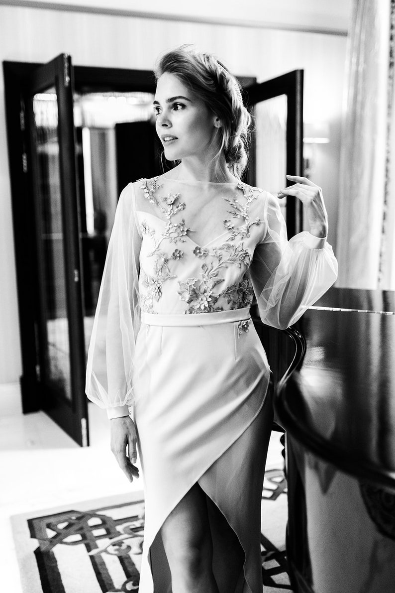 Wedding dress dress with sleeves blush wedding dress short Etsy