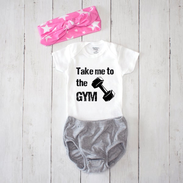 Take Me To The Gym Funny Baby Onesie® Workout Baby Clothes Fitness New Mom Gift Gym Baby Shower
