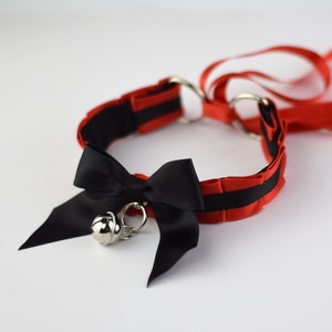 KITTY COLLAR CHOKER black red cat collar with ruffles bow bell Gothic Goth Kitten Play Petplay D-Ring tugproof collar tie up Bdsm Ddlg image 1