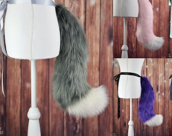 FOX WOLF TAIL Foxtail Wolftail with colorful tip in a color of your choice - Vegan - Faux Fake Fur Plush - loads of colors!