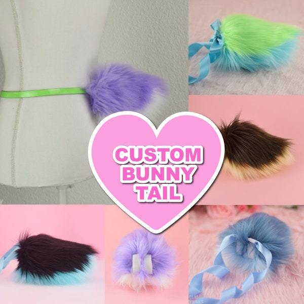 CUSTOM BUNNY TAIL - Rabbit tail rabbittail in the colors of your choice made from faux fur fabric plush vegan lots of colors