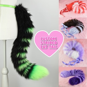 Custom Fursuit Tail - Faux Fur Tail - Striped Fursuit Cat Tail - Faux Fur Tail Stripes - Fursuit Partial - Fursuit Commission - Furry Tail