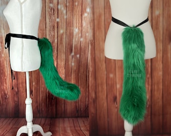 Cat Tail Fur Fake Fur Emerald Green Dark Green Faux Fur Plush - Cosplay Costume Tail Fursuit Partial Furry - Ready to Ship