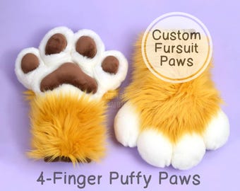 Custom Fursuit Mochi Paws - Custom-made Furry Handpaws - 4 Finger Puffy Paws - Fursuit Partial Paws - Premade Fursuit Paws with Mochi Minky