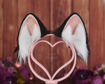 Faux Fur Cat Cosplay Ears on headband Black White Pink Kitten Ears Natural Colors handmade from faux fur vegan cruelty free - Ready to Ship