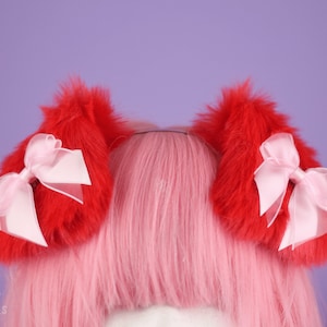 Faux Fur Floppy Puppy Ears on headband Red Rainbow Multi EZ Floppy Puppy made from high quality faux fur vegan cruelty free - Ready to Ship