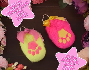 Toebean Paw Beanie - Custom Customizable Built your own Keychain with Bow Bell Squeaker inside made from Faux Fur Minky Plush Made to order