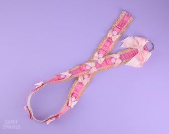 Headband Organizer 10 Slots Satin Lace with Waffle Pattern Baby Pink Brown Creme - Wall decoration Ear Holder Ear Hanger 90 cm (35 inches)