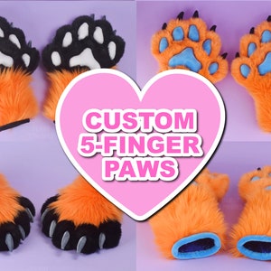 Faux fur Puffy Paws Custom 5-Finger Fursuit Paws XXL Soft Claws in the Colors of your Choice - Build Your Own Custom Colors - Made To Order