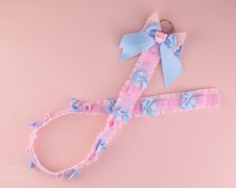 Headband Organizer 10 Slots - Baby Pink Blue Hearts Satin Velvet Lace Ribbon Wall decoration Ear Holder Ear Hanger 90 cm/35 inches Nekomimi