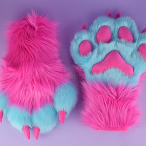 Fursuit Furry Paws made from Faux Fur - Premade Fursuit Paws for your Fursona - Fursuit Partial - Furry Hand Puffy Paws in Neon Colors