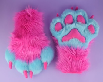 Fursuit Furry Paws made from Faux Fur - Premade Fursuit Paws for your Fursona - Fursuit Partial - Furry Hand Puffy Paws in Neon Colors