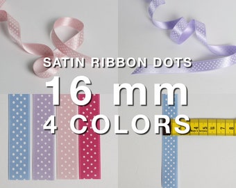 Satin Ribbon Dots 16 mm Polkadot Trim Color Choice Pastel Colors Wedding Supplies Crafting Sewing by the meter (1.49 EUR/m) Polyester 16mm