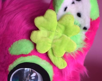 Fursuit Prop Leaf - Four Leaf Clover Fursuit Hair Clip - Furry Props Leaf - Plush Fursuit Accessoiries - Fursuit Jewelry - Minky Sprout Clip