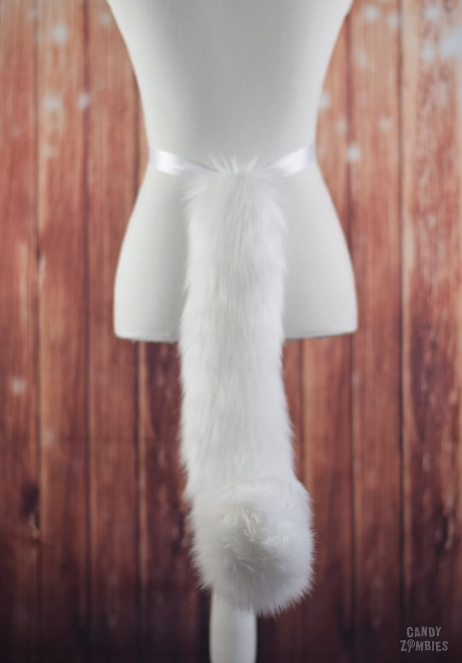 Faux Fur Kitten Tail in White 65 cm/25.5 inches READY TO