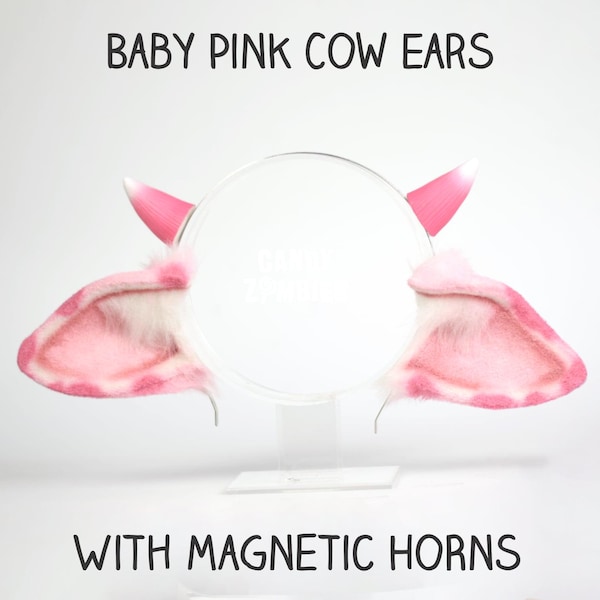 Cosplay Cow Ears - Pink Cow Headband - Furry Animal Ears - Fluffy Highland Cow - Fursuit Ears - Therian Gear - Therian Ears - Petplay Ears