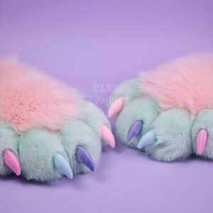 Pastel Fursuit Paws - Faux Fur Furry Paws - Fursuit Commission - Fursuit Partial - Fluffy Therian Paws - Custom Furry Suit Paws Furry Gloves image 2