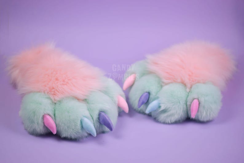 Pastel Fursuit Paws - Faux Fur Furry Paws - Fursuit Commission - Fursuit Partial - Fluffy Therian Paws - Custom Furry Suit Paws Furry Gloves image 2