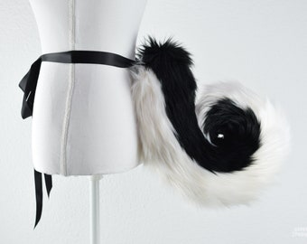 Curly Husky Tail in Black & White Large Curly Puppy Tail Dog Tail made from soft Faux Fur - Ready To Ship