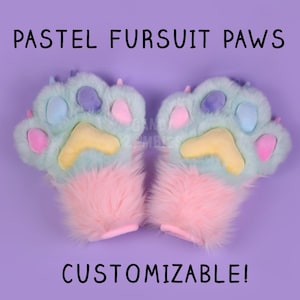 Pastel Fursuit Paws - Faux Fur Furry Paws - Fursuit Commission - Fursuit Partial - Fluffy Therian Paws - Custom Furry Suit Paws Furry Gloves
