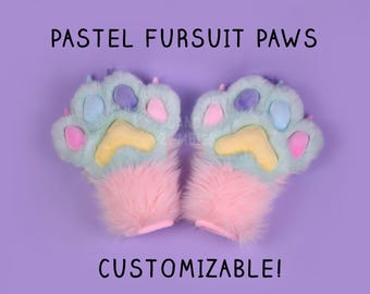 Pastel Fursuit Paws - Faux Fur Furry Paws - Fursuit Commission - Fursuit Partial - Fluffy Therian Paws - Custom Furry Suit Paws Furry Gloves