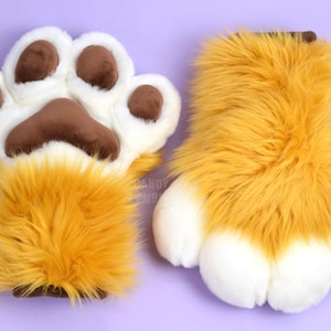 Fursuit Mochi Paws Gloves, Fursuit Handpaws, Faux Fur Paws, Fursuit Accessory Partial Costume Cosplay with Mochi Paw Pads, Fursuit Premade