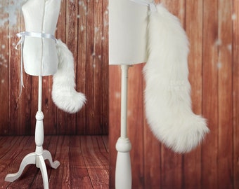 Natural Wolf Tail Fox White made from soft faux fur realistic vegan fake fur plush Cosplay Costume Fursuit  polar fox snow - Ready To Ship